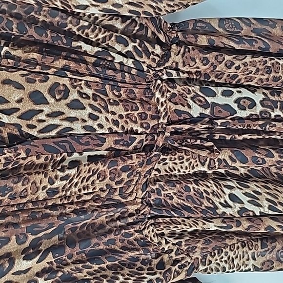 Sheer Leopard Print Shirt Dress Tunic w Button Front & Drawstring Waist - Picture 7 of 17